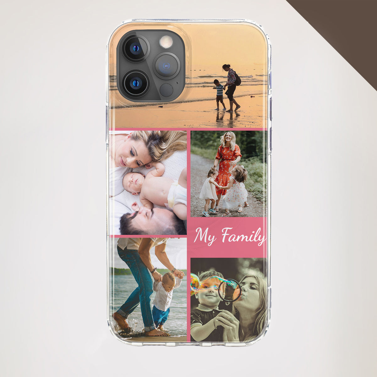 5 Image Collage Phone Case with Pink Borders