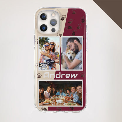 red and beige 3 Image Collage Phone Case with paw print design